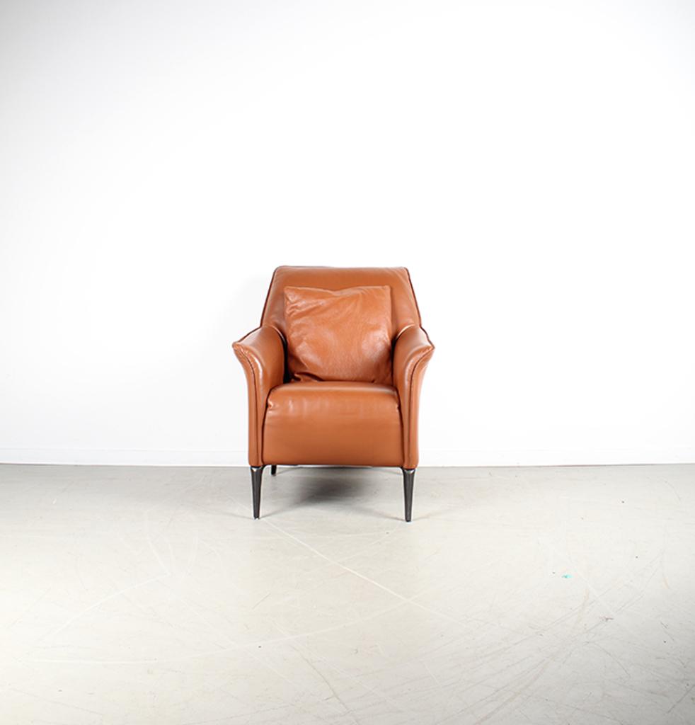 1x Leolux Mayuro Fauteuil Cognac Leer – Bruin/Antraciet, Niet ingevuld, Minder dan 75 cm, Niet ingevuld, Leer