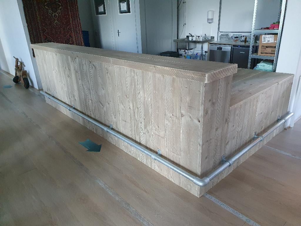 L-model toonbank, winkelbalie van steigerhout elke maat/vorm, Ophalen, Nieuw, 70 tot 120 cm