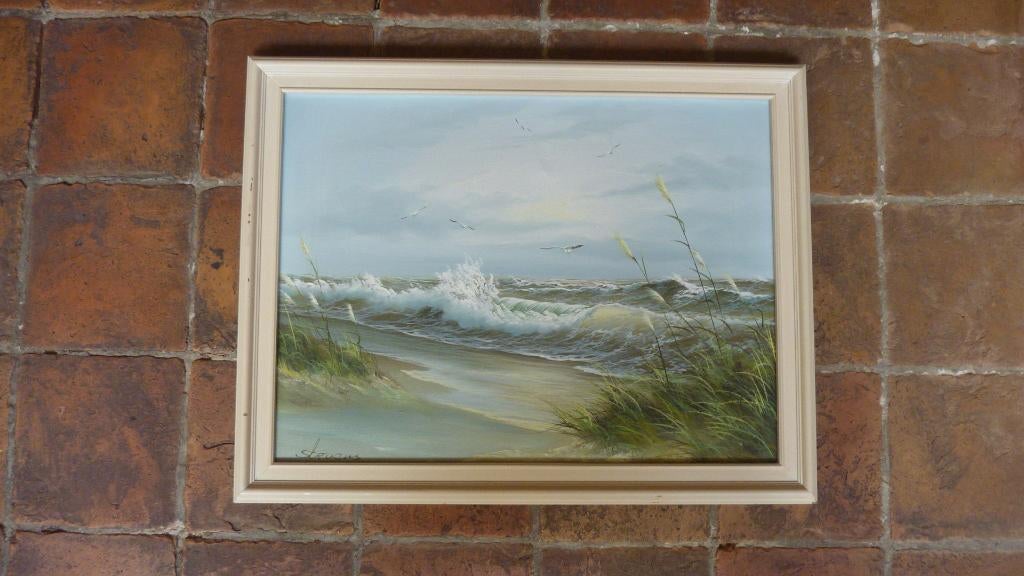 Schilderij Stevens - Zeegezicht vanuit de duinen, Antiek en Kunst, Kunst | Schilderijen | Klassiek, Ophalen