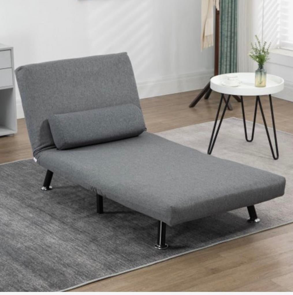 Grijze slaapstoel / loungestoel - 70x180 cm, Zo goed als nieuw, Grijs, Eenpersoons, 70 cm of minder
