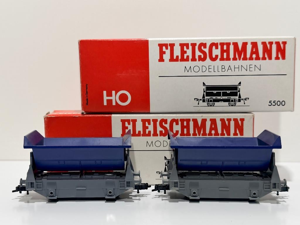 FLM: 5500 set van 2 blauwe kiepwagons voor H0-spoor, Hobby en Vrije tijd, Modeltreinen | H0, Gebruikt, Locomotief, Gelijkstroom