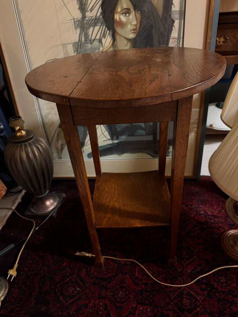 Eiken bijzettafeltje, Huis en Inrichting, Tafels | Bijzettafels, Ophalen, Gebruikt, Rechthoekig, Minder dan 55 cm