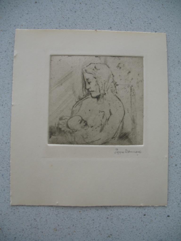 Poppe Damave Moeder met Baby, Antiek en Kunst, Kunst | Etsen en Gravures, Ophalen of Verzenden