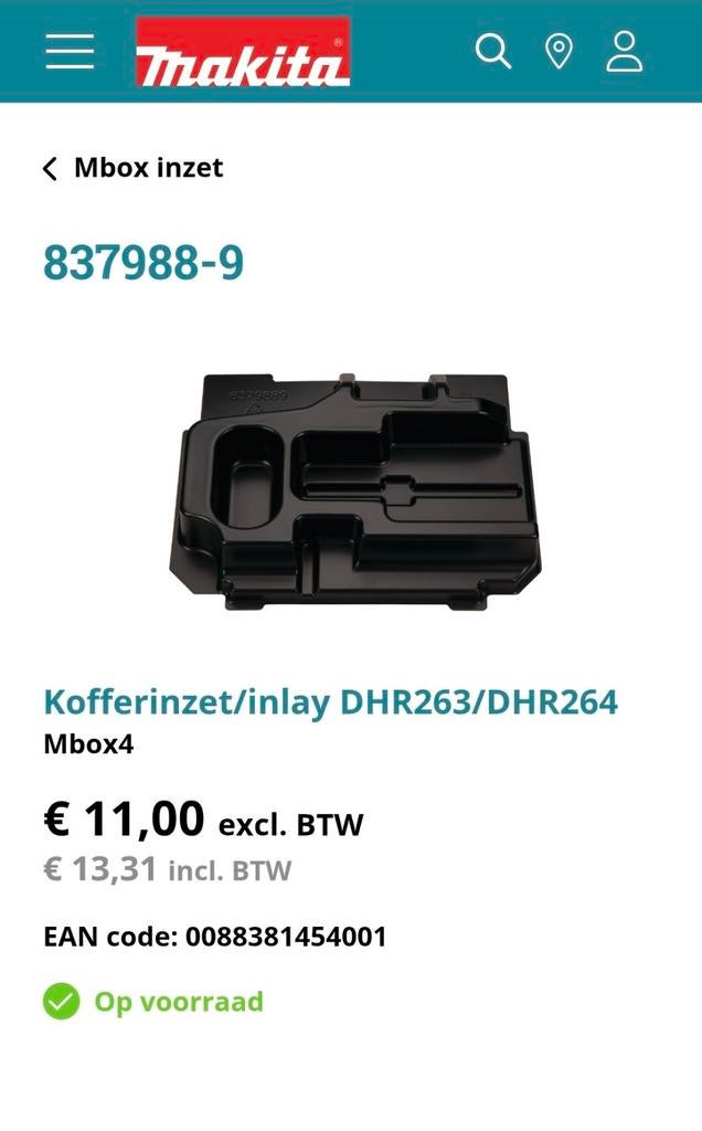 Makita inlay DHR263/DHR264 Combihamer Mbox4 Kofferinzet, Doe-het-zelf en Verbouw, Ophalen of Verzenden, Zo goed als nieuw