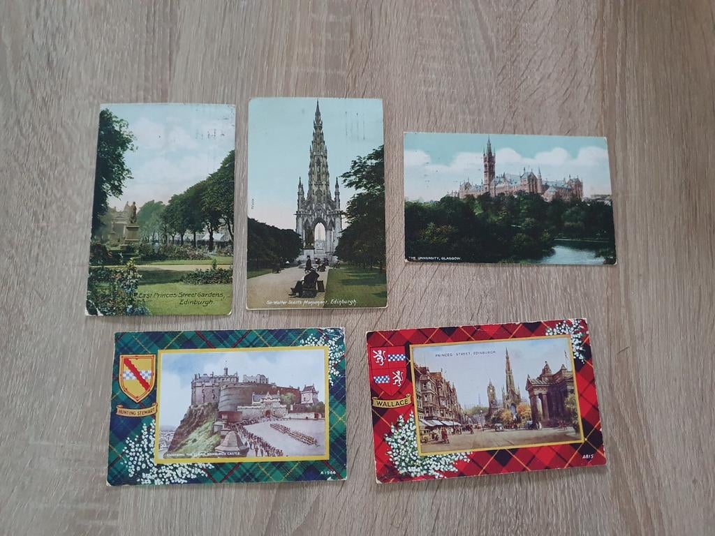5 oude ansichtkaarten Schotland Edinburgh en Glasgow, Ophalen of Verzenden, Voor 1920, Gelopen, Engeland