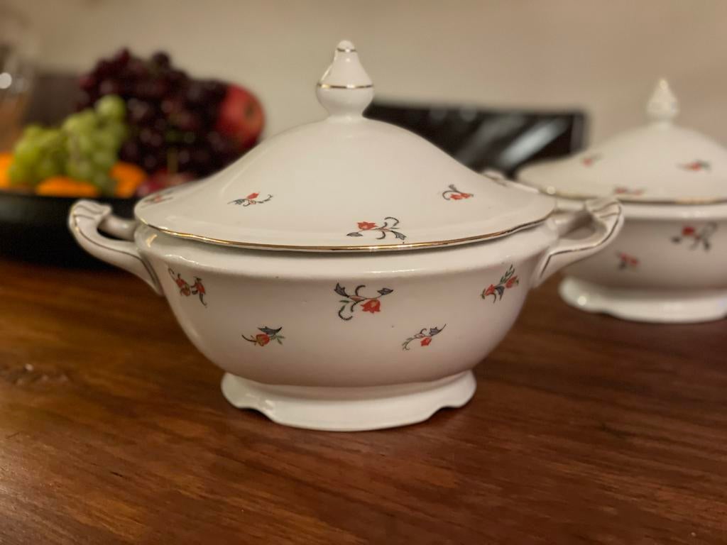 Antieke Lore Porseleinen Schalen Set - Bloemmotief & Goud, Ophalen of Verzenden