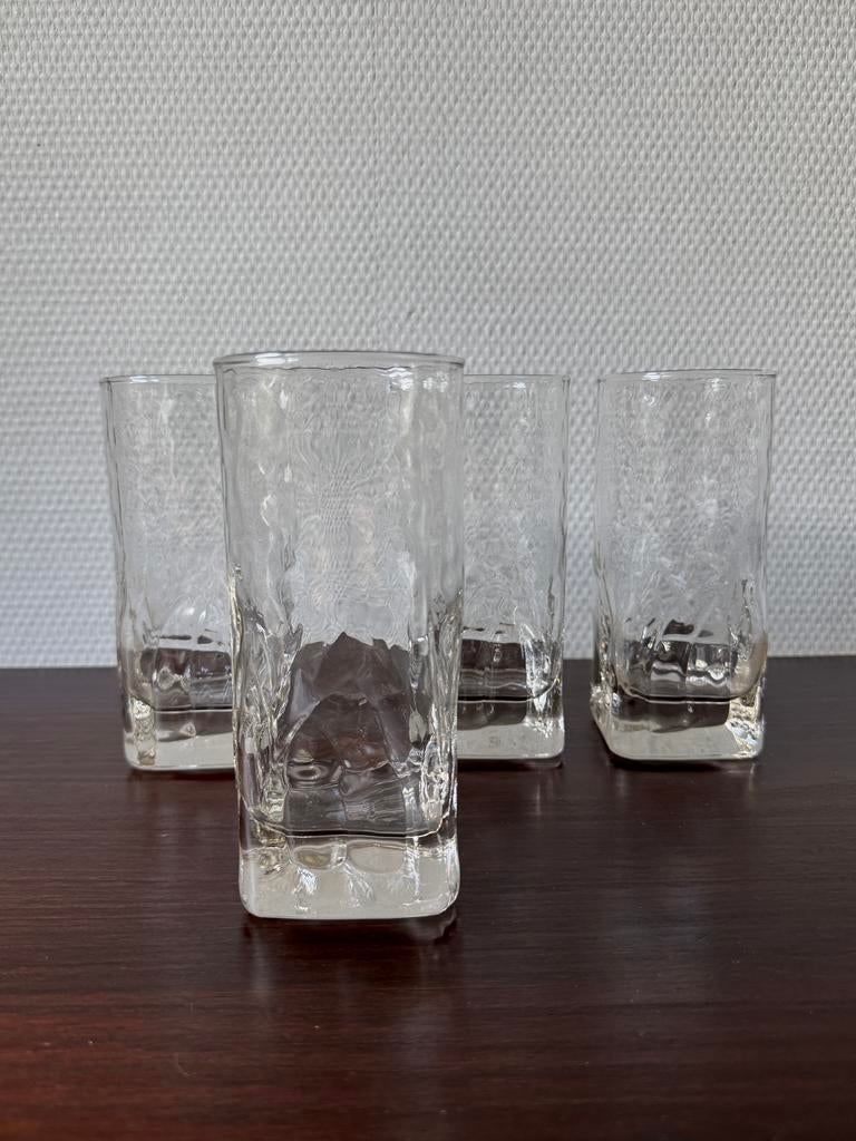 Grote Vintage Cube Longdrinkglazen, Highball Glazen, Huis en Inrichting, Keuken | Servies, Ophalen of Verzenden, Glas, Overige stijlen