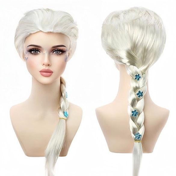 Pruik Elsa Frozen met vlecht + gratis haarnetje, Ophalen of Verzenden, Nieuw, Pruik of Haarverlenging