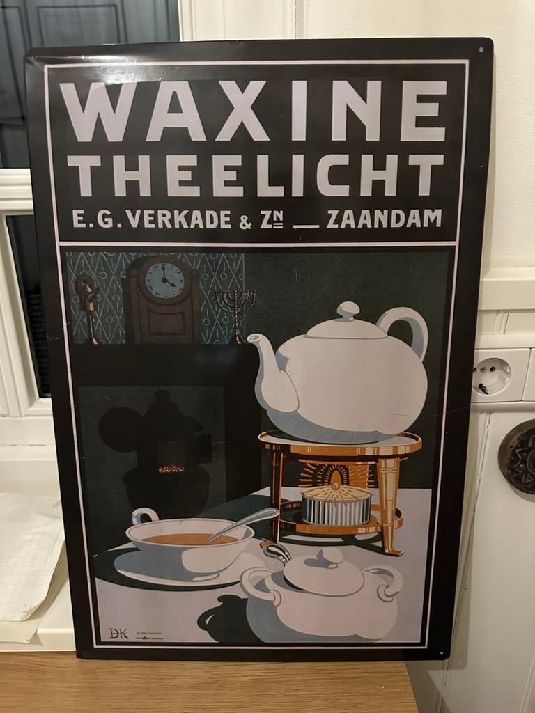 Vintage metalen waxine theelicht advertentie bord Verkade, Ophalen of Verzenden, Zo goed als nieuw, Reclamebord