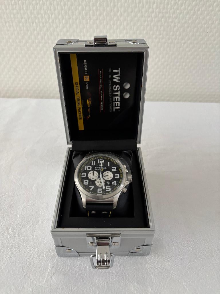 TW Steel Renault F1 Team Pilot Black TW 672 horloge nieuw., Overige merken, Leer, Staal, Polshorloge
