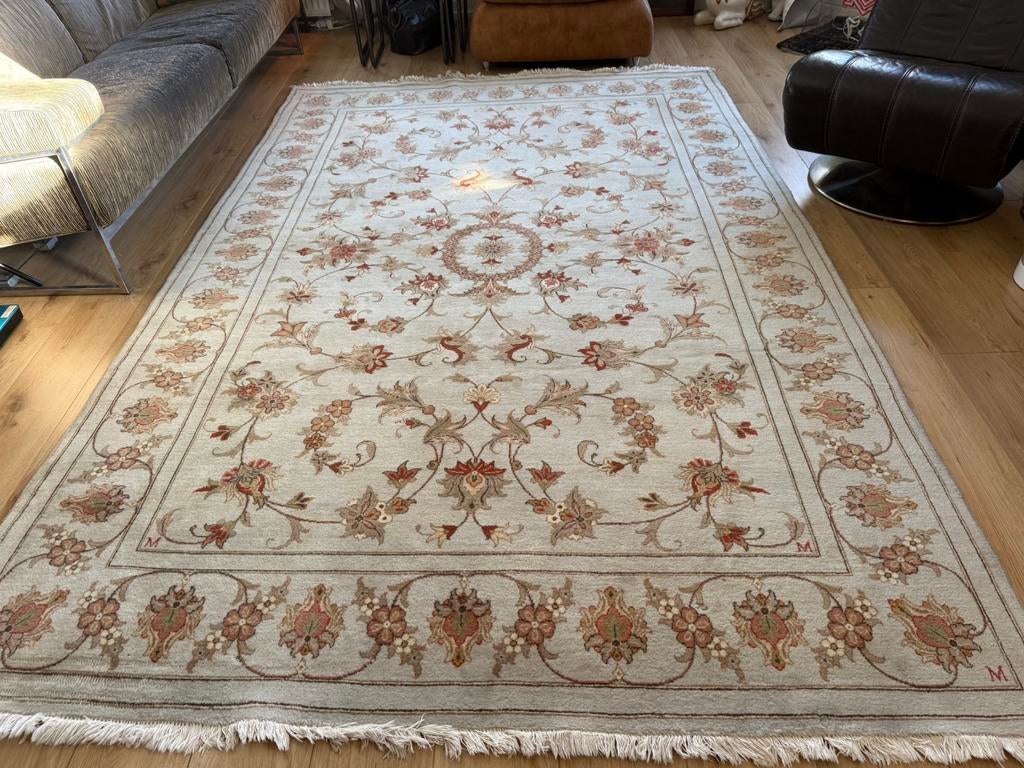 Handgeknoopt vintage ziegler tapijt – ca. 305 x 197 cm, Crème, Info@bababoho.com, Ophalen of Verzenden, Zo goed als nieuw