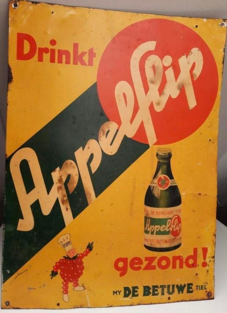 Flipje Tiel Appelflip Reclameplaat 1935, Ophalen of Verzenden, Gebruikt