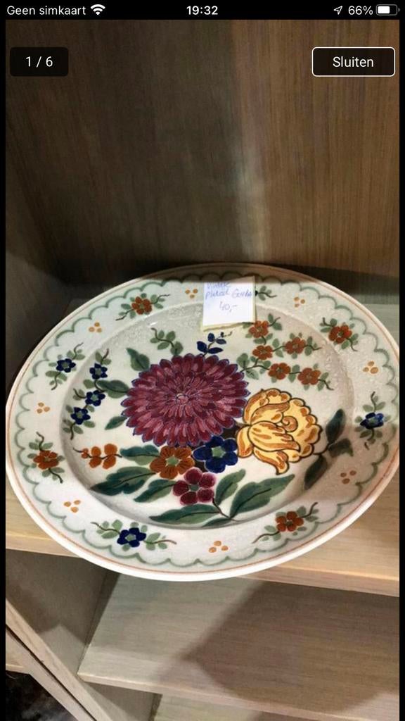 Vintage Plateel wandbord. Handbeschilderd., Ophalen of Verzenden