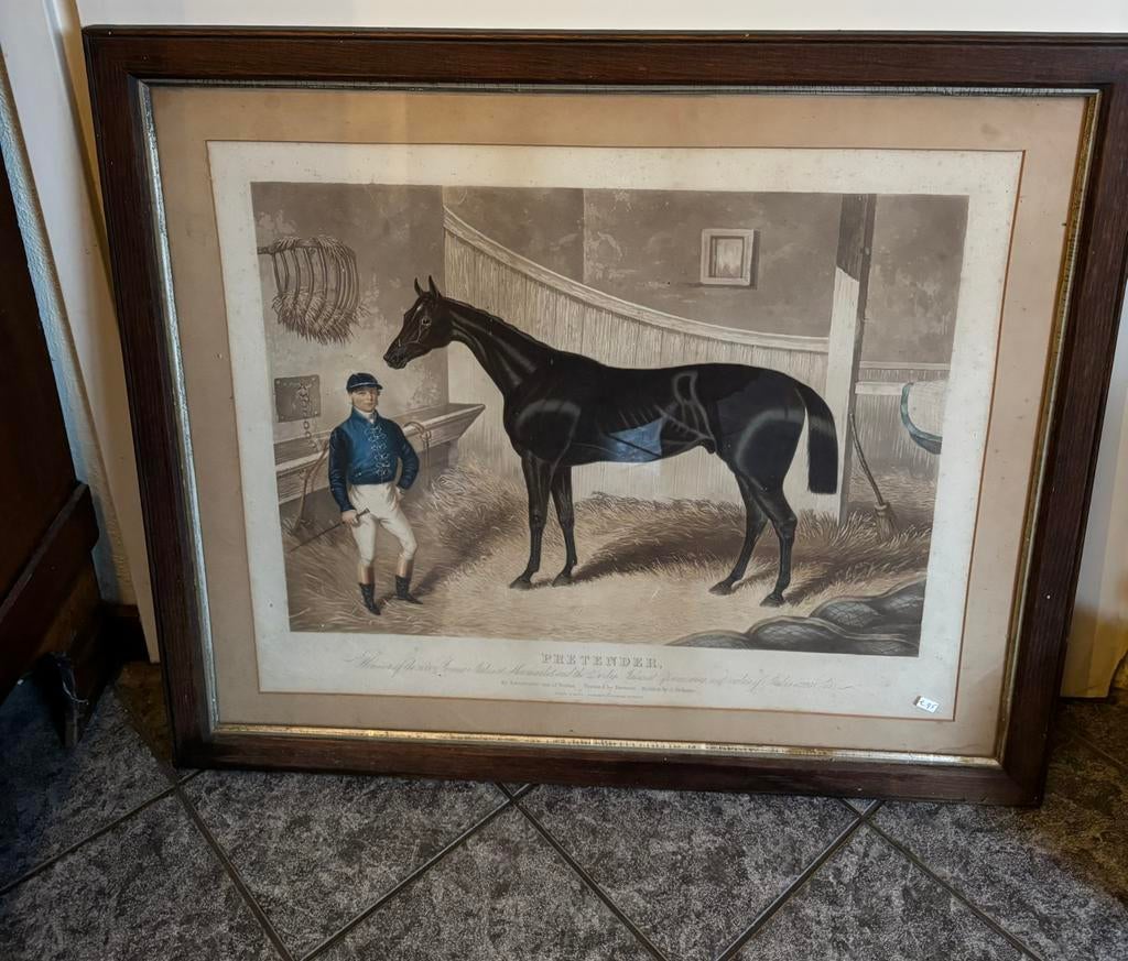Antieke engelse print van het renpaard Pretender, Antiek en Kunst, Ophalen