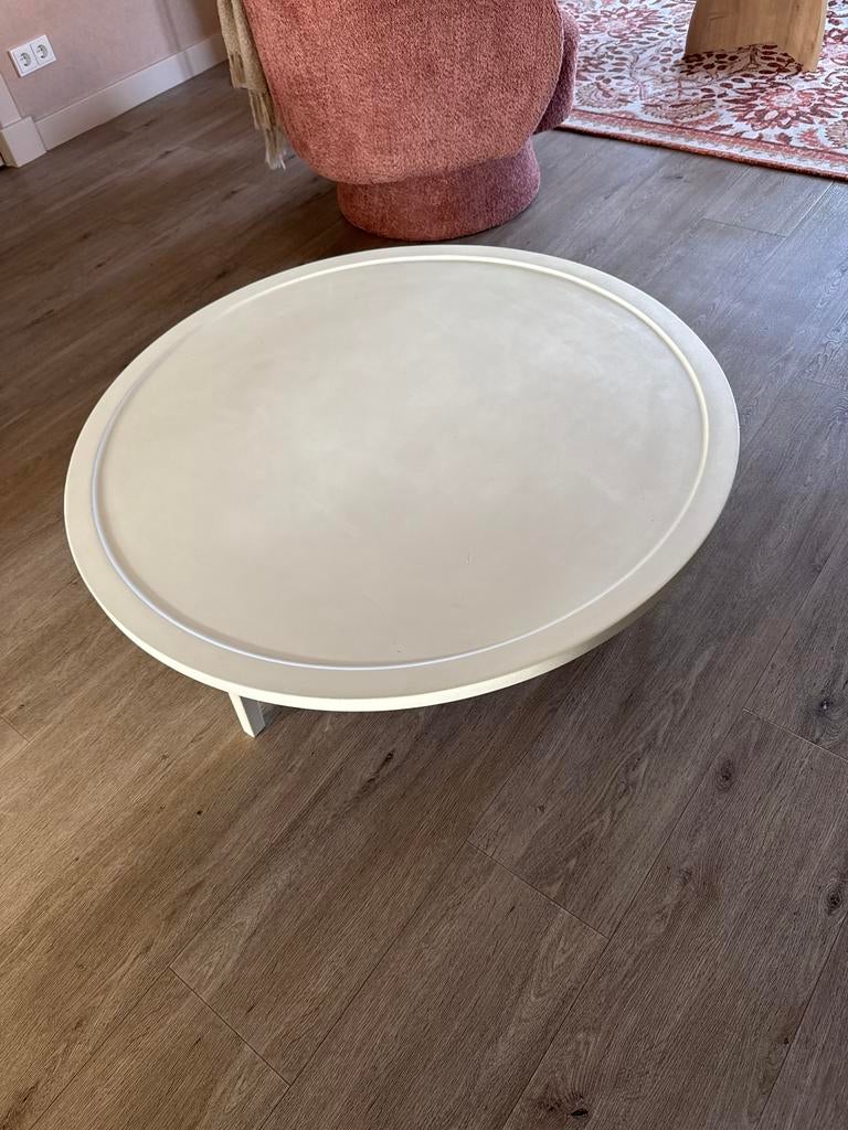 Ronde houten salontafel wit - 100cm, Huis en Inrichting, Tafels | Salontafels, Ophalen, Gebruikt, 50 tot 100 cm, 100 tot 150 cm