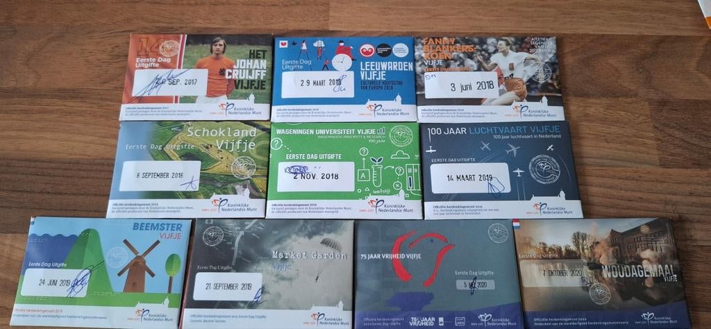 Collectie eerst dag uitgifte Nederlandse Vijfjes, Setje, Koningin Beatrix, Zilver, Euro's