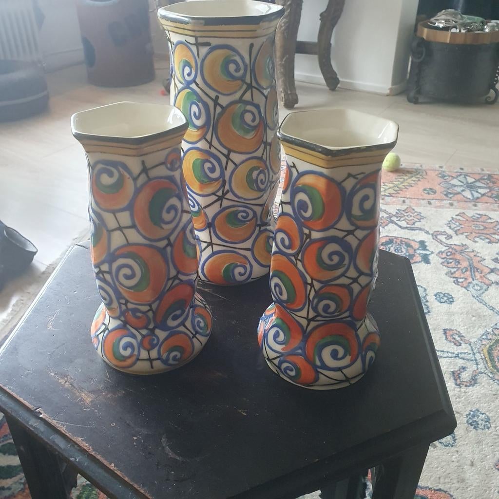 Gaaf Ditmar Urbach Vaas Set Handbeschilderd, Antiek en Kunst, Antiek | Vazen, Ophalen of Verzenden