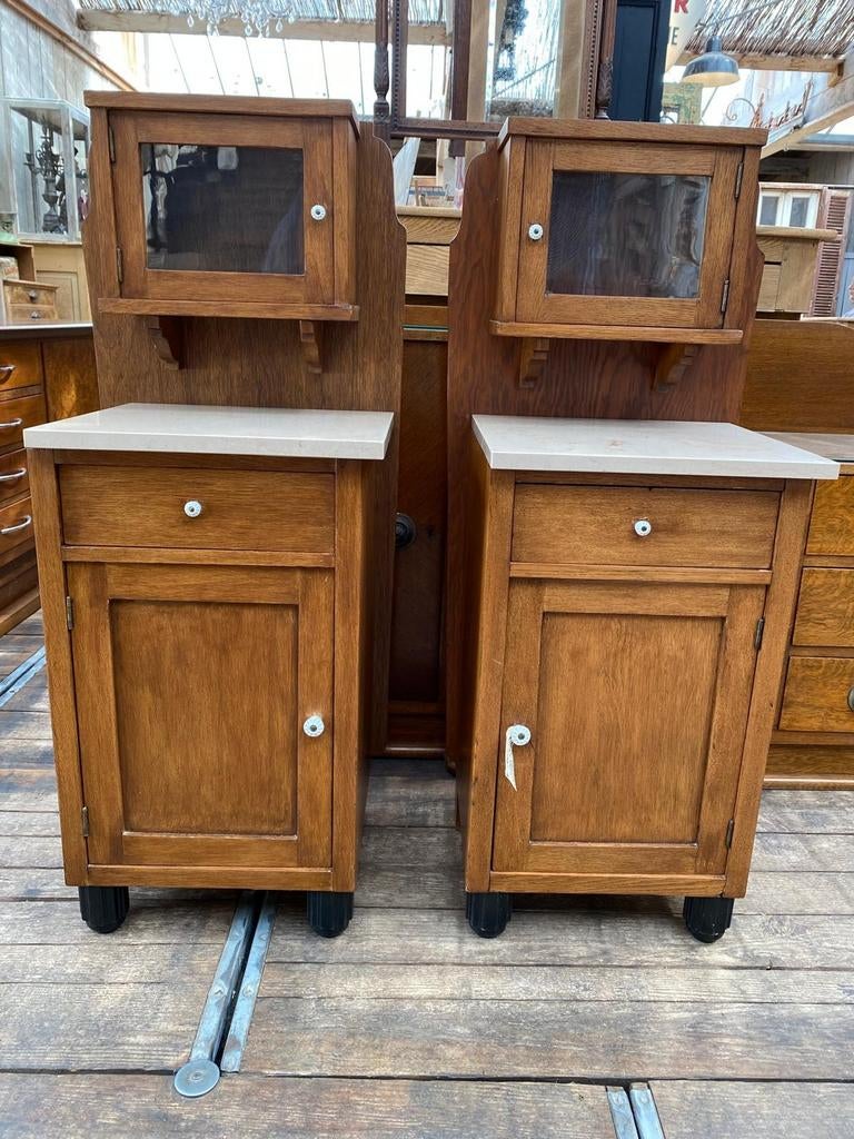 Twee Vjntage kastjes nachtkastjes met opzet vitrine, Ophalen, Gebruikt, Minder dan 45 cm