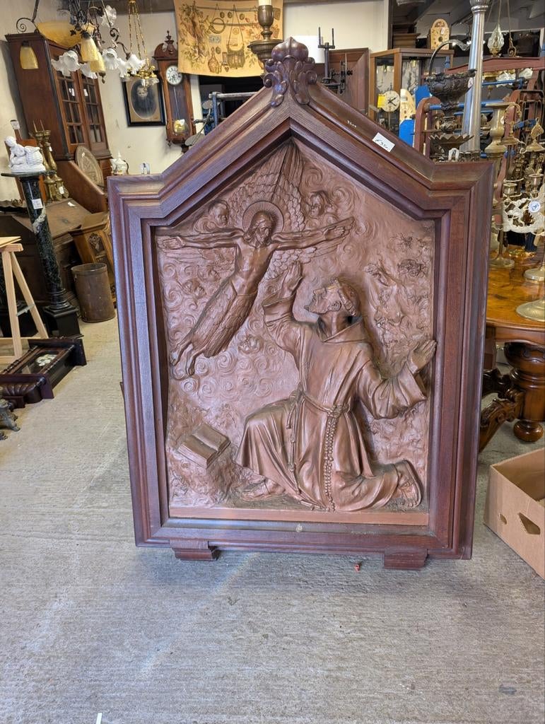 Zware eiken houten lijst met religieuze afbeelding 150x110., Ophalen