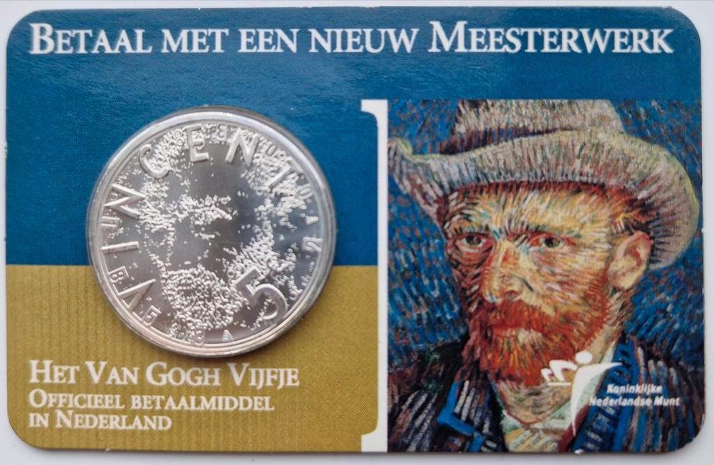 Het Van Gogh vijfje in coincard, Koningin Beatrix, Zilver, Euro's, Ophalen of Verzenden