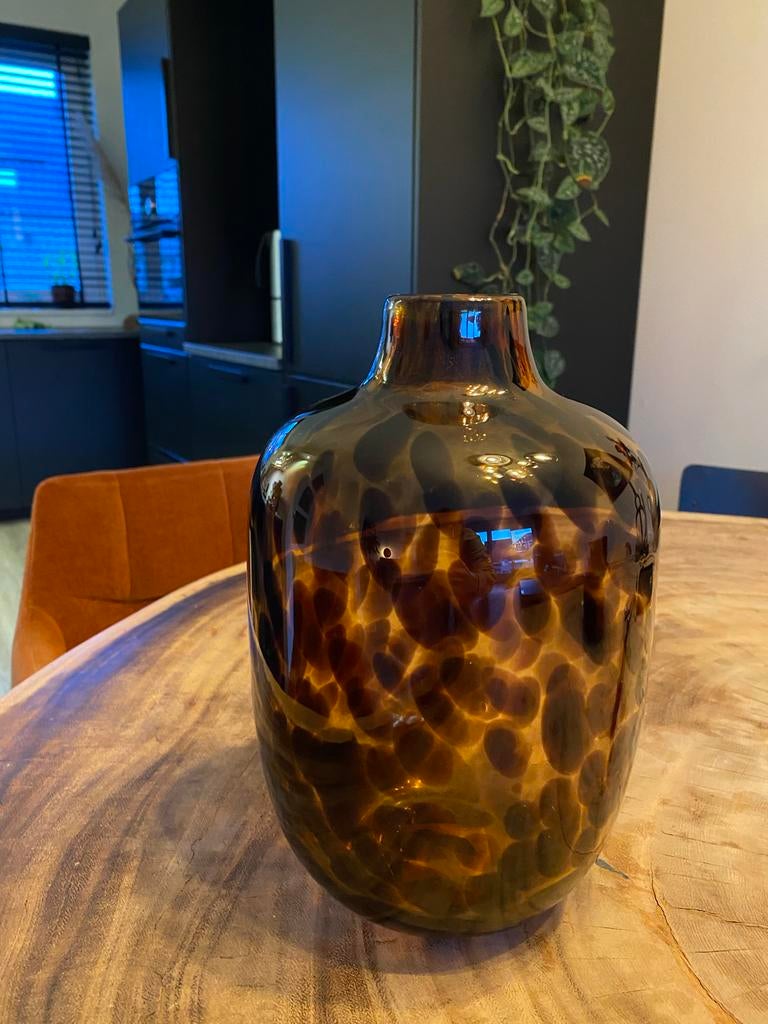 Bruine Leopard Vaas - 25,5 cm hoog, Ophalen, Overige kleuren, Minder dan 50 cm, Glas