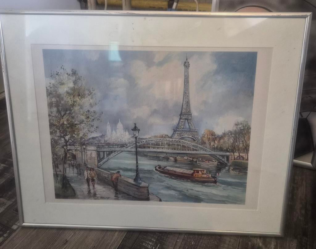 Schilderij Parijs met Eiffeltoren en Seine, Ophalen of Verzenden