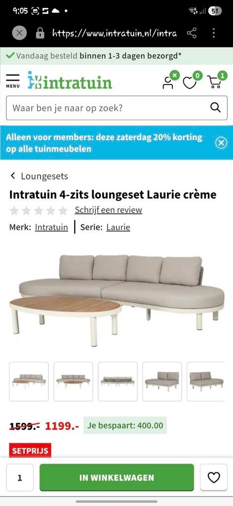 Intratuin tuintafel Laurie crème nieuw in doos, Tuin en Terras, Ophalen of Verzenden, Nieuw