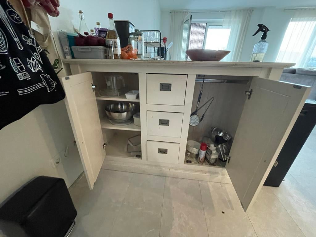 Witte houten keukenkast / dressoir met lades, Huis en Inrichting, Ophalen, Gebruikt
