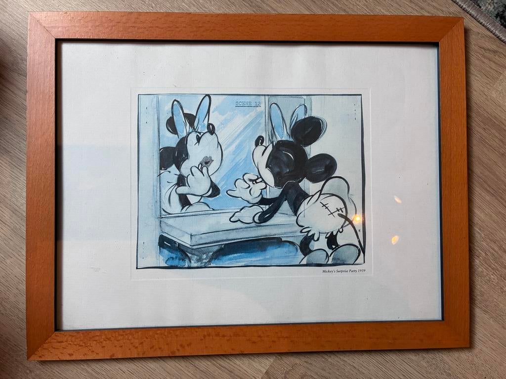 Tekening Disney Mickey Mouse ingelijst, Ophalen of Verzenden