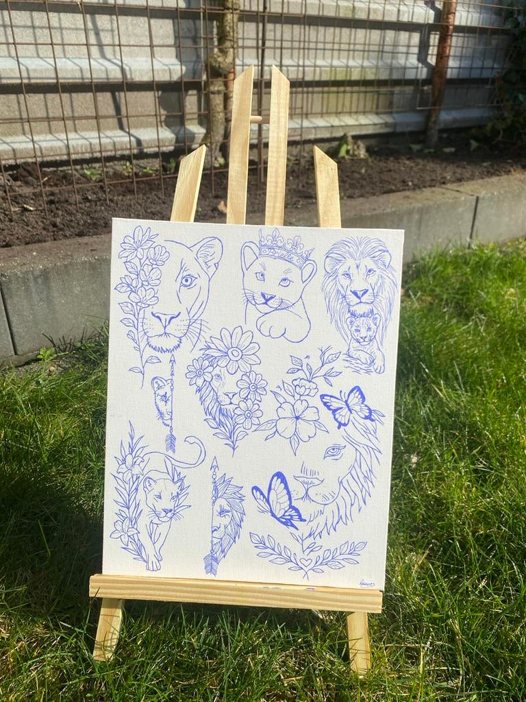 Handgemaakt Leeuwen Canvas Schilderij 24x30 cm, Ophalen of Verzenden