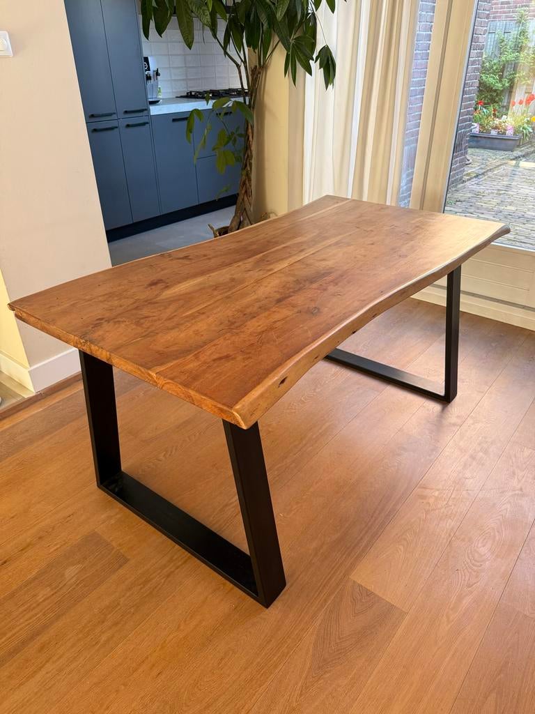 Eettafel / tafel met massief houten blad (160x86x78cm), Huis en Inrichting, Tafels | Eettafels, Ophalen, Gebruikt, 50 tot 100 cm