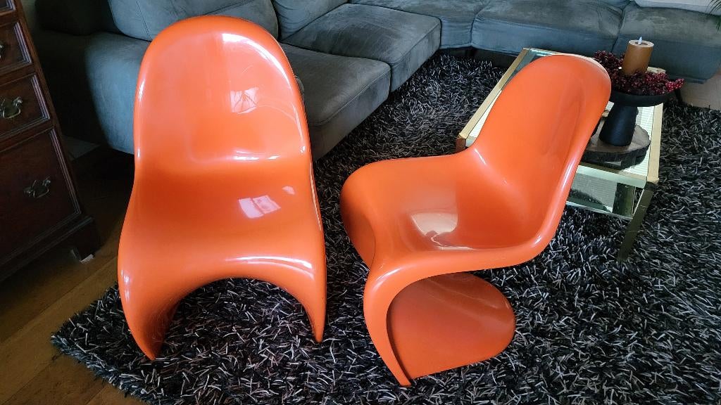Vintage Panton stoel oranje Vitra |Herman Miller, Ophalen, Kunststof, Gebruikt, Twee