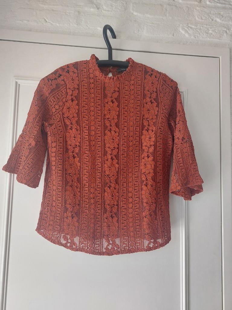 Oranje kanten top, Oranje, Zo goed als nieuw, Korte mouw, Ophalen