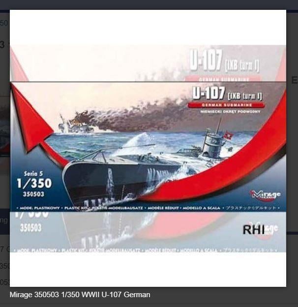 Bouwpakket Mirage-Hobby Mirage 350503 1/350 WWII U-107 Germa, Italeri, 1:32 tot 1:50, Overige typen, Nieuw