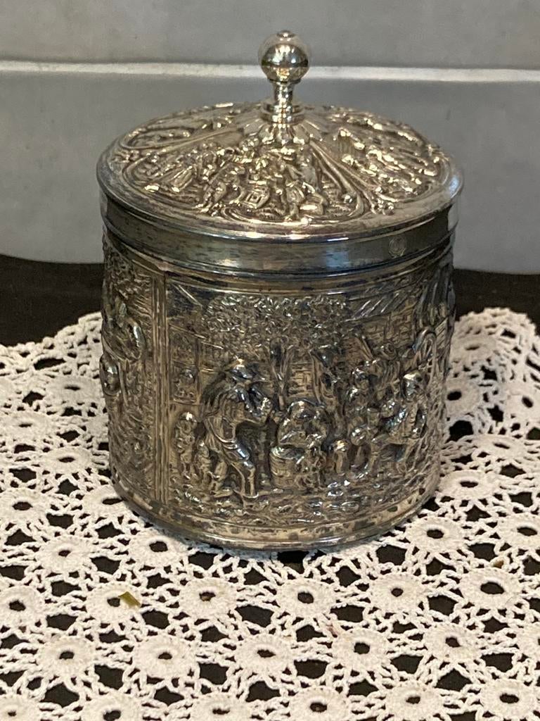 Verzilverd theebusje Douwe Egberts (310326c), Antiek en Kunst, Antiek | Goud en Zilver, Ophalen of Verzenden, Zilver