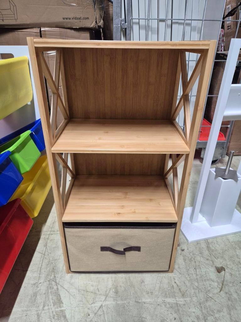 Bamboe kastje met stoffen lade - 80x42x39 cm, Huis en Inrichting, Kasten | Ladekasten, Minder dan 50 cm, Ophalen of Verzenden