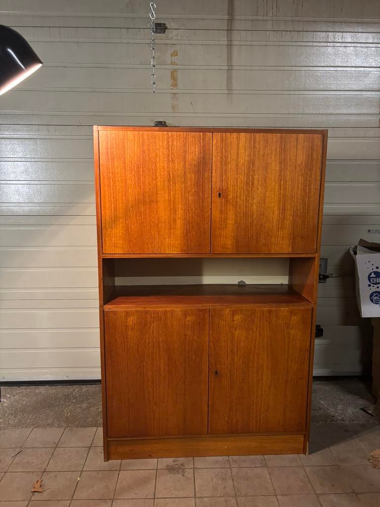 Vintage kast – mid century stijl (teak look) Royal board, Ophalen, Gebruikt, 100 tot 150 cm, Minder dan 150 cm