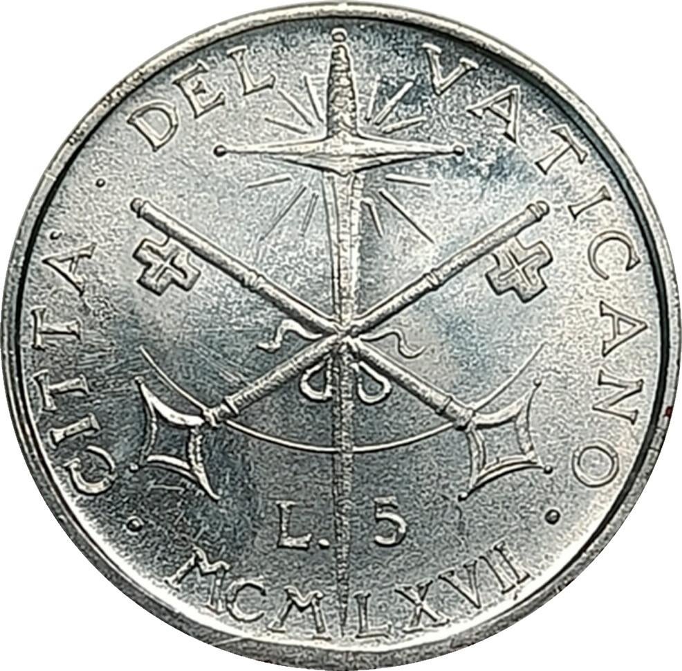 Vaticaan 5 lire 1967, Verzenden, Overige landen, Losse munt