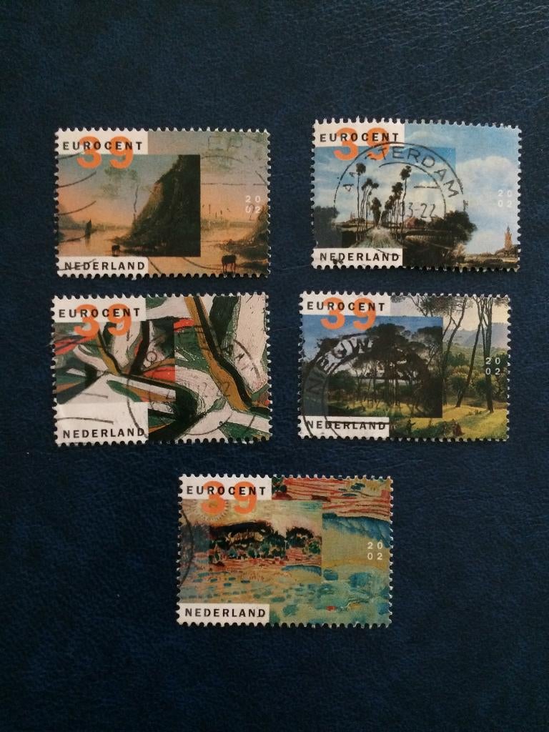 5 postzegels Nederland 2002 kunst landschappen, Ophalen of Verzenden, Na 1940, Gestempeld