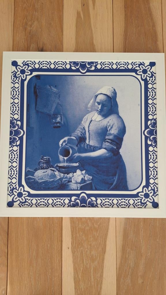 Delfts blauw schilderij Het Melkmeisje - 47x47 cm, Ophalen of Verzenden