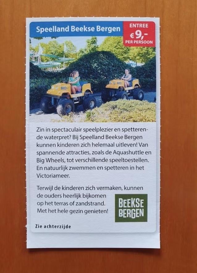 Speelland Beekse Bergen entree €9,- p.p., Drie personen of meer, Kortingskaart