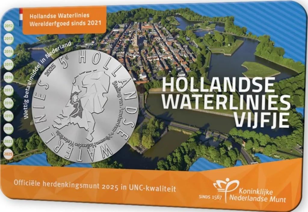 Coincard Nederland 2025 "Hollandse Waterlinies Vijfje" unc., Ophalen of Verzenden, Overige landen, 2 euro