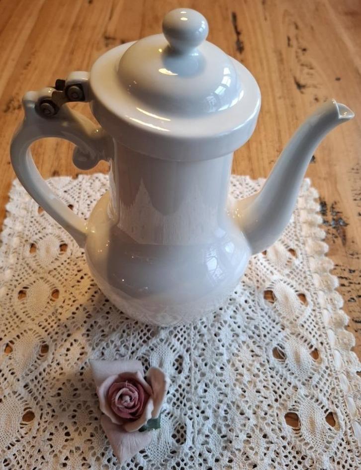 Antieke Franse vuurvaste koffiepot met scharnierbare deksel, Ophalen of Verzenden