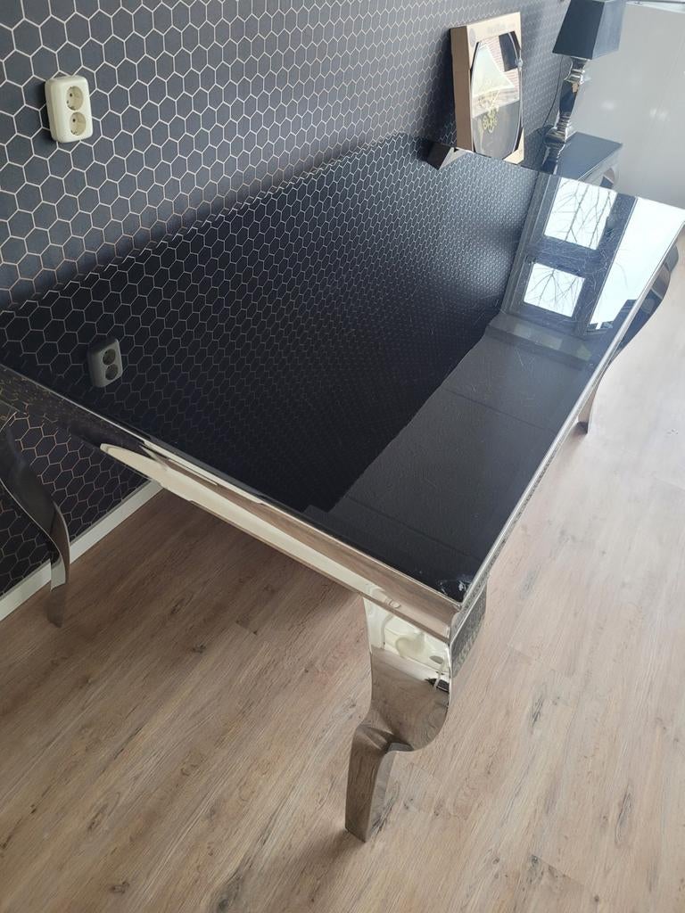 Stijlvolle Erik Kuster eettafel met glazen blad, 200 cm of meer, Zo goed als nieuw, Glas, Luxe, Modern, Erik Kuster stijl