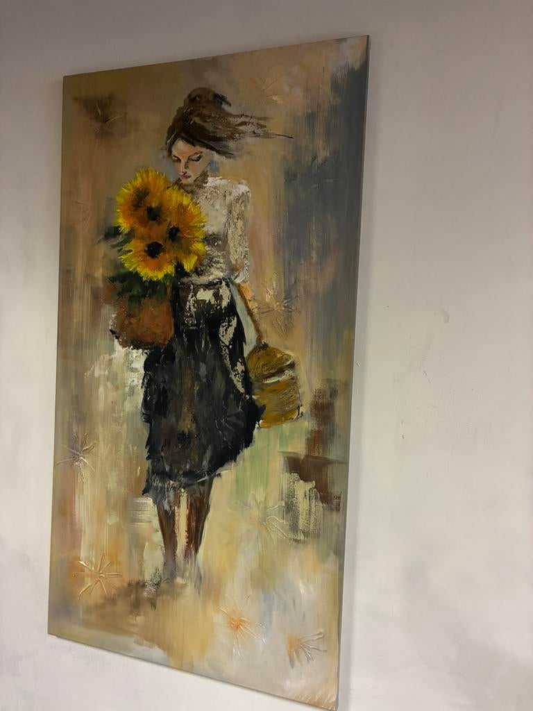 Vrouw met de zonnebloemen, Antiek en Kunst, Kunst | Schilderijen | Abstract, Ophalen