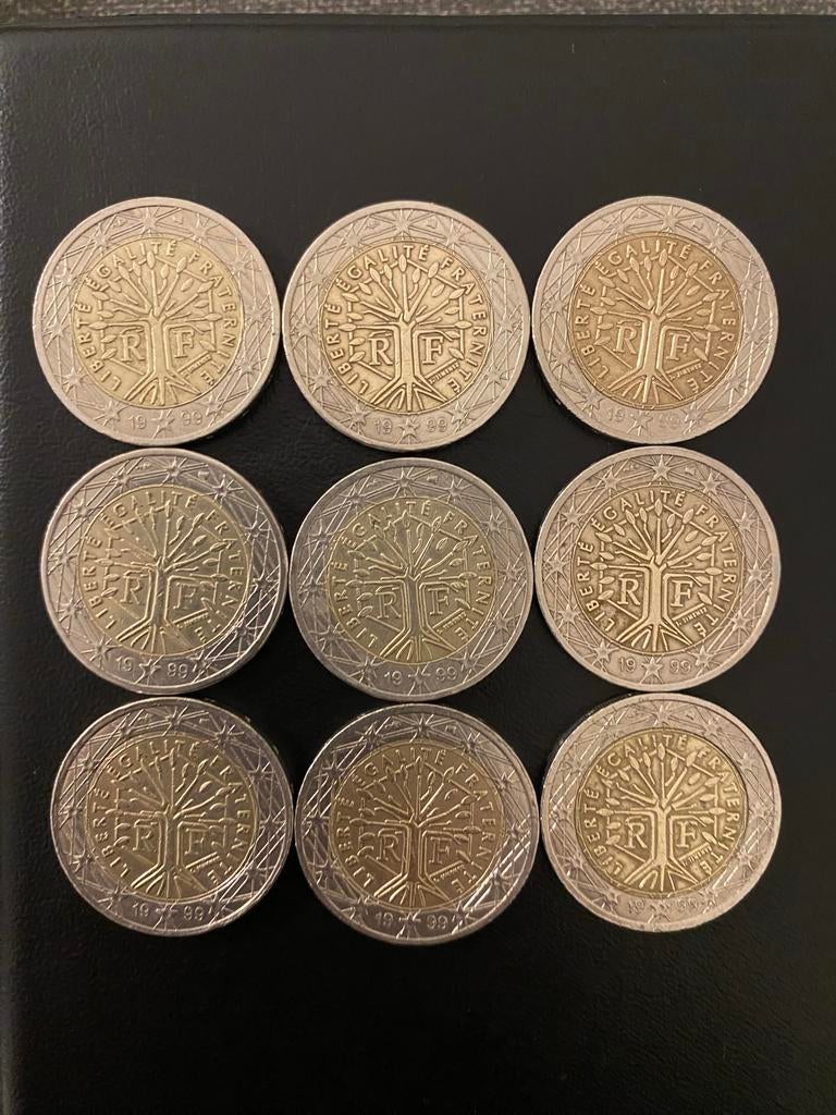 9x Franse 2 Euro munten 1999 - Liberté Égalité Fraternité, Ophalen, Frankrijk, 2 euro, Setje