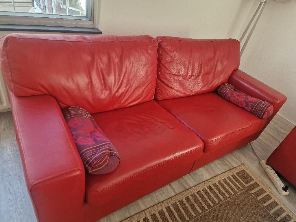 Leren bank, Huis en Inrichting, Banken | Bankstellen, Ophalen, Gebruikt, 75 tot 100 cm, Leer