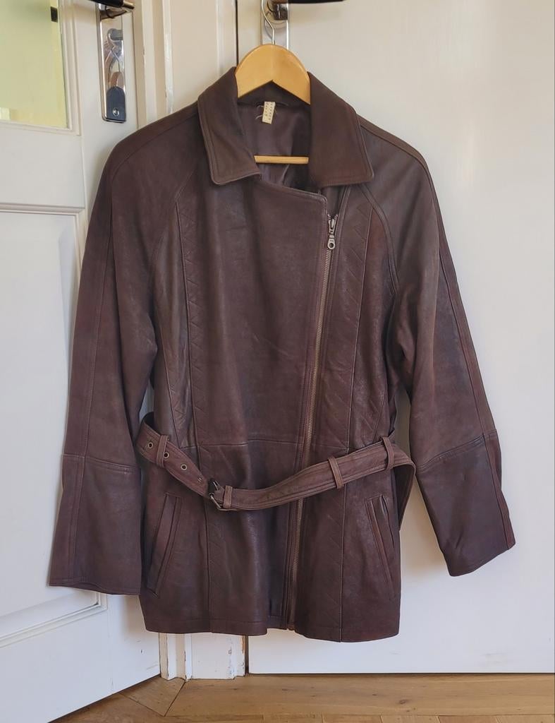 Vintage suede leren nubuck dames jas bruin 40 m/ l, Ophalen of Verzenden, Zo goed als nieuw, Maat 38/40 (M), Bruin