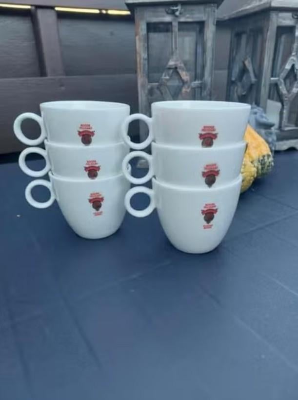 6 Roode Pelikaan/ Pelican Rouge grote koffiebekers, Ophalen of Verzenden, Zo goed als nieuw, Overige stijlen, Kop(pen) en/of Schotel(s)