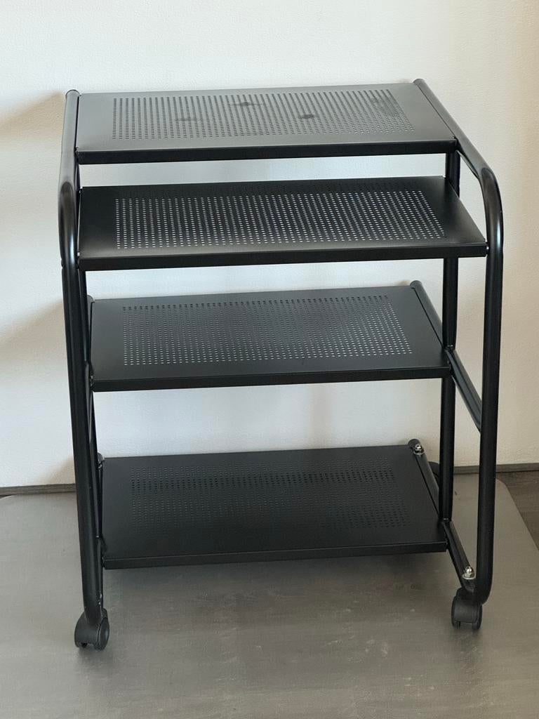 Computer bureau, zwart metaal met zwenkwielen, Ophalen, Gebruikt, 70 tot 120 cm, Metaal